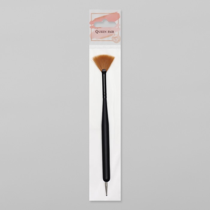 Кисть-дотс для дизайна ногтей, веерная, 15 см, цвет матовый чёрный