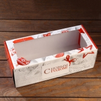 Новый год. Коробка самосборная, с окном, "Желанные подарки 2", 16 х 35 х 12 см.