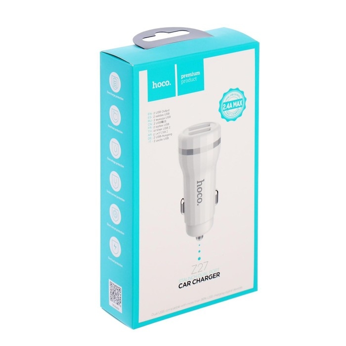 Автомобильное зарядное устройство Hoco Z27, 2 USB - 2.4 А, белый Автомобильное зарядное устройство Hoco Z27, 2 USB - 2.4 А, белый