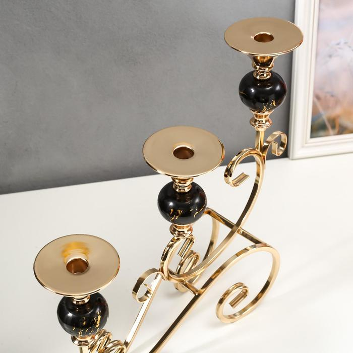 Подсвечник металл на 3 свечи "Витиеватость" золото с чёрным 39х13,5х42 см