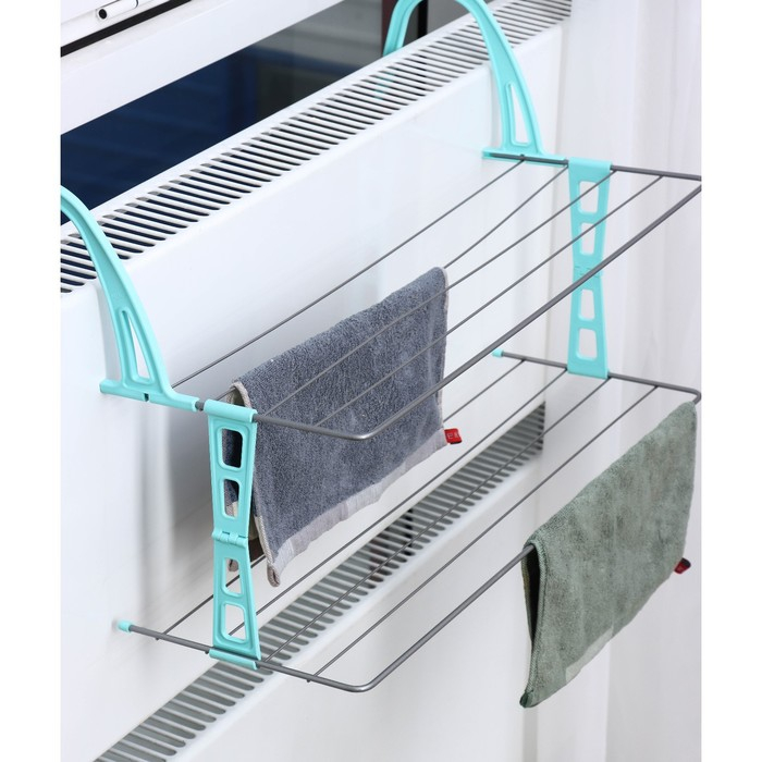 Сушилка для белья на радиатор, 2 яруса, 65&times;23,5&times;36 см, цвет серый