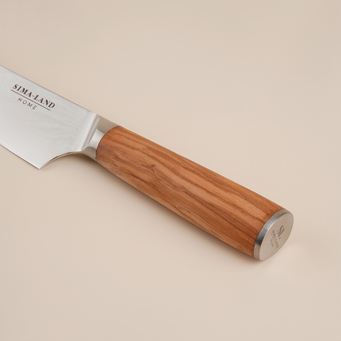 Нож кухонный SL Home &laquo;Оливия&raquo;, шеф, лезвие 16 см, дамасская сталь, цвет коричневый