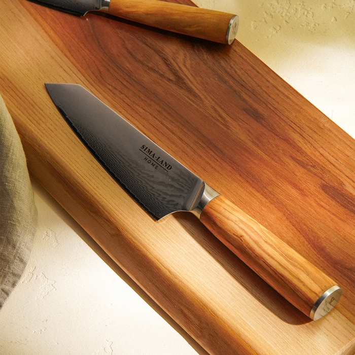 Нож кухонный SL Home &laquo;Оливия&raquo;, шеф, лезвие 16 см, дамасская сталь, цвет коричневый