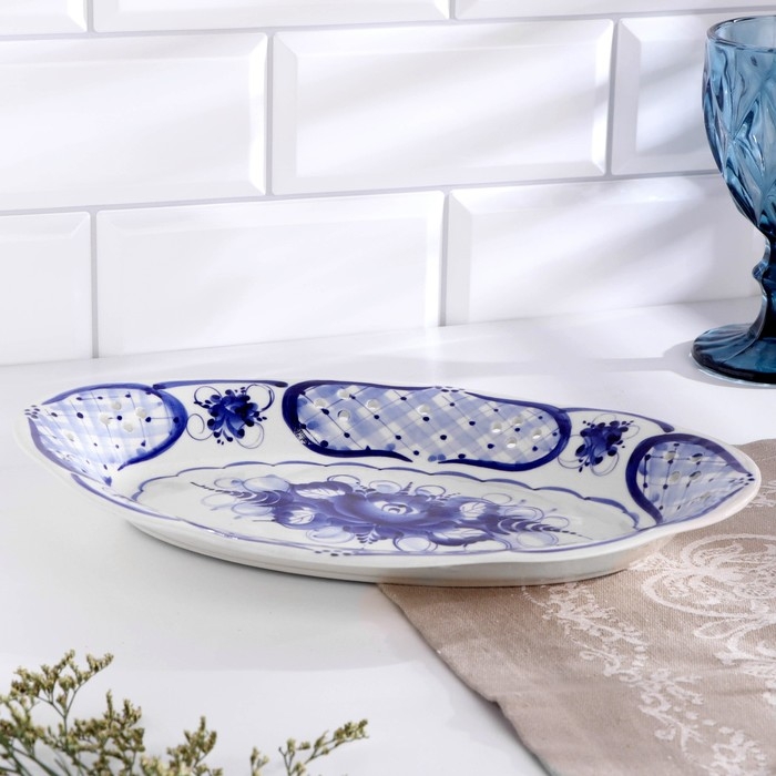 Блюдо Блюдо "Ажурное", гжель, фарфор, 30х20 см