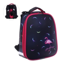 Рюкзак каркасный школьный 38 х 30 х 16 см, эргономичная спинка, Stavia "Фламинго мини", чёрный/синий/розовый