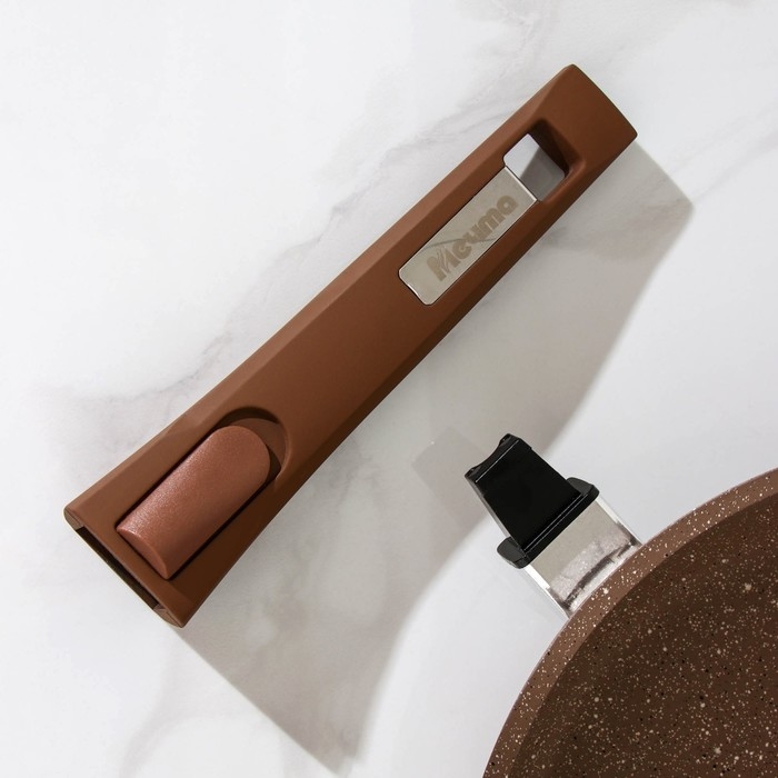 Сковорода &laquo;Гранит&raquo;, d=24 см, съёмная ручка, стеклянная крышка, антипригарное покрытие, цвет коричневый