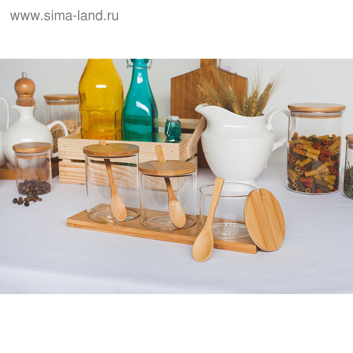 Банки стеклянные для хранения сыпучих продуктов Magistro &laquo;Эко&raquo;, 3 предмета: 220/320/420 мл, с ложками