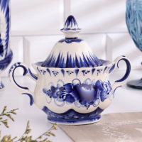 Сахарница "Шатер", гжель, фарфор, 15х18 см Сахарница "Шатер", гжель, фарфор, 15х18 см