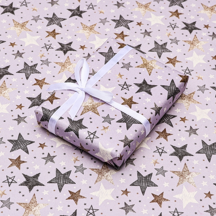 Бумага упаковочная, крафт Бумага упаковочная, крафт "Звезды", 70 х 100 см, 1 лист