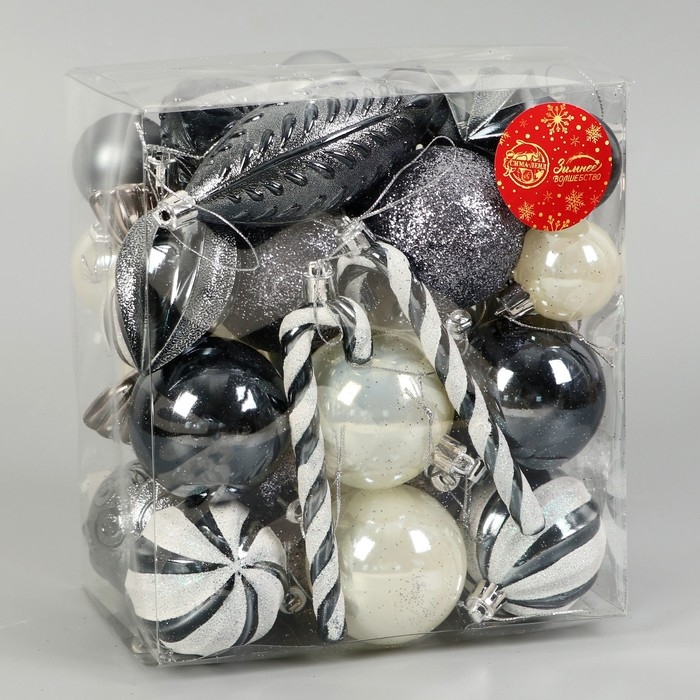 Набор украшений пластик 40 шт Набор украшений пластик 40 шт "Зимняя радость" серебристо-белый