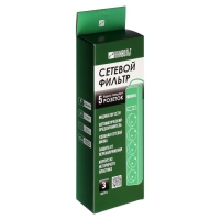 Сетевой фильтр Юнивольт, 5 гнезд, 3 м, 10 А, 2200 Вт, с з/к, белый