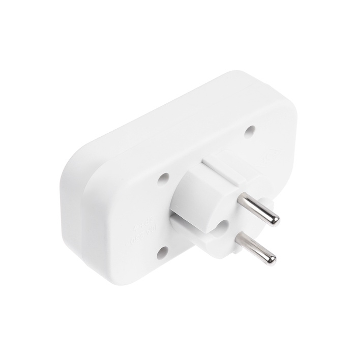 Разветвитель, 2 розетки, 10А, без з/к, 220 В, белый Разветвитель, 2 розетки, 10А, без з/к, 220 В, белый