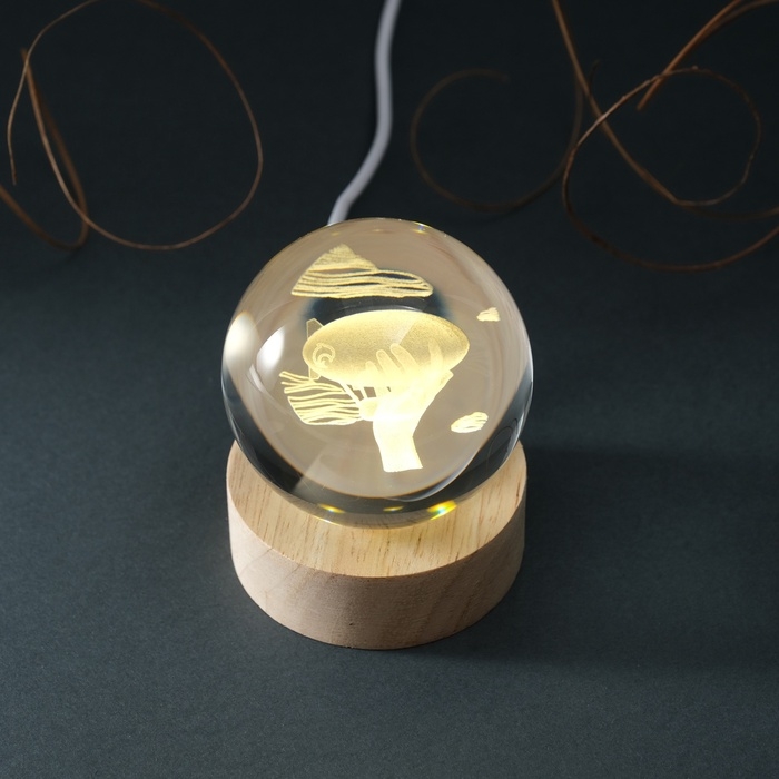 Сувенир стекло подсветка Сувенир стекло подсветка "Шар. Дирижабль" d=6 см подставка дерево, USB