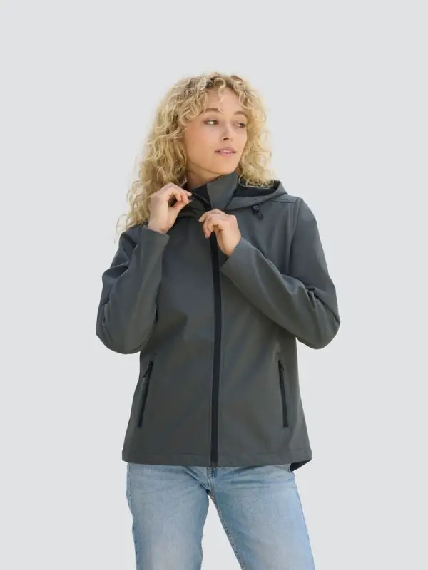 Куртка софтшелл с капюшоном женская Race Women, темно-серая, размер S