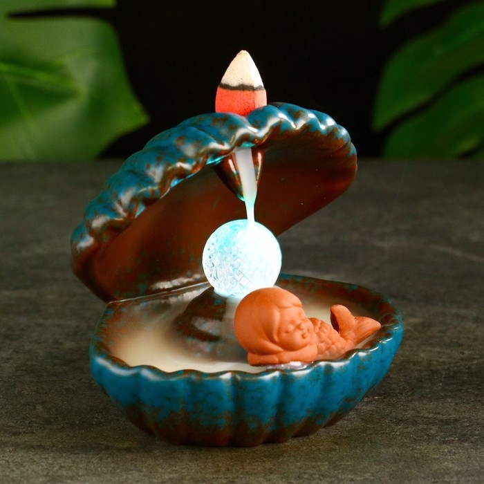 Подставка для благовоний Подставка для благовоний "Девочка в ракушке" 11х10см, с подсветкой, батарейки LR44