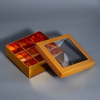 Коробка для 9 конфет золото глиттер, 12,5 х 12,5 х 4 см. Кондитерская упаковка Коробка для 9 конфет золото глиттер, 12,5 х 12,5 х 4 см. Кондитерская упаковка