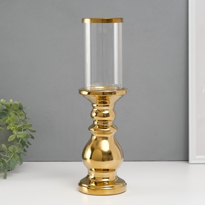 Подсвечник керамика, стекло на 1 свечу Подсвечник керамика, стекло на 1 свечу "Алберо" d=7,5 см золото 9,5х9,5х35 см