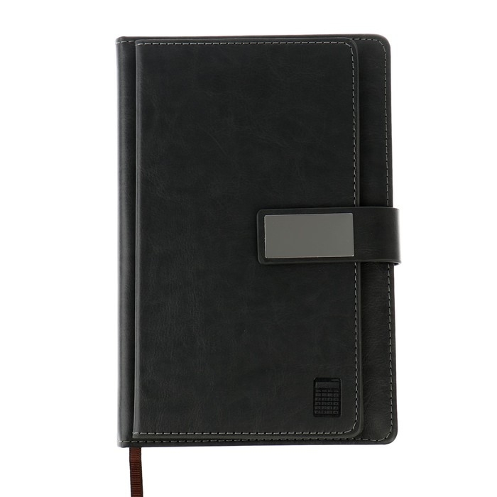 Ежедневник недатированный А5, 140 листов в клетку, с калькулятором, с хлястиком, обложка кожзам, МИКС