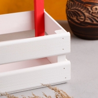 Кашпо деревянное 25&times;18&times;30 см "Букет под окном", с ручкой, белый розовый