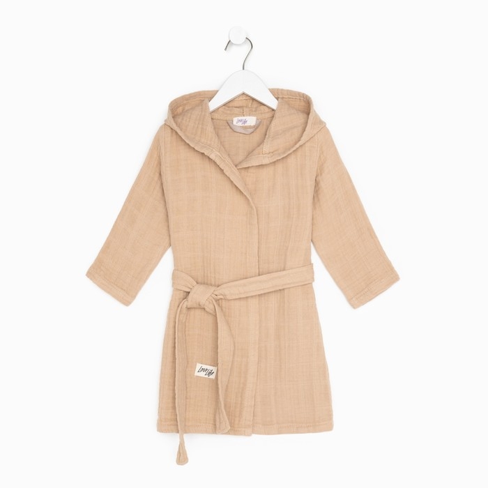 Халат детский муслиновый LoveLife (2 года, рост 92-98 см), цвет пудровый, 100% хлопок, 235 гр/м2