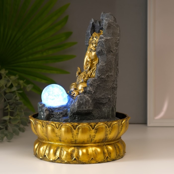 Фонтан настольный от сети, подсветка "Ганеша в скале" 28х20х20 см