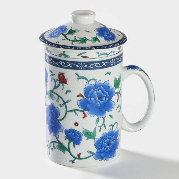 Кружка керамическая с крышкой и ситом «Цветение роз», 300 мл Кружка керамическая с крышкой и ситом «Цветение роз», 300 мл