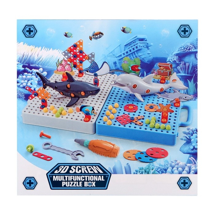 Конструктор винтовая мозаика «Морской мир», с электрическим шуруповертом, 193 детали Конструктор винтовая мозаика «Морской мир», с электрическим шуруповертом, 193 детали