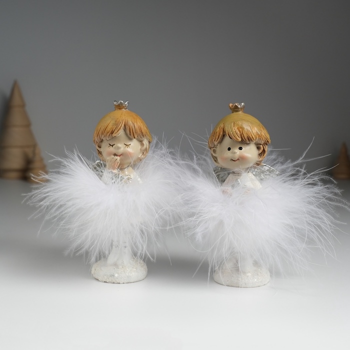 Сувенир полистоун "Ангелочек в белом пуховом платье с короткими волосами" МИКС 6х6х11 см