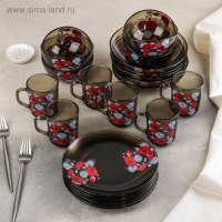 Набор столовый &laquo;Маки&raquo;, 24 предмета, цвет коричневый