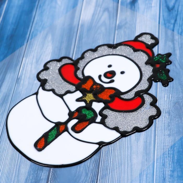 Наклейка на стекло Наклейка на стекло "Снеговик в шапочке" 12,5х15,5 см