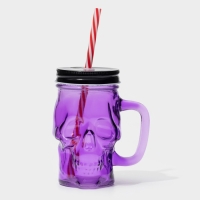 Банка стеклянная с крышкой и трубочкой «Череп. Хэллоуин», 400 мл, 11×8,5×13 см, цвет МИКС Банка стеклянная с крышкой и трубочкой «Череп. Хэллоуин», 400 мл, 11×8,5×13 см, цвет МИКС