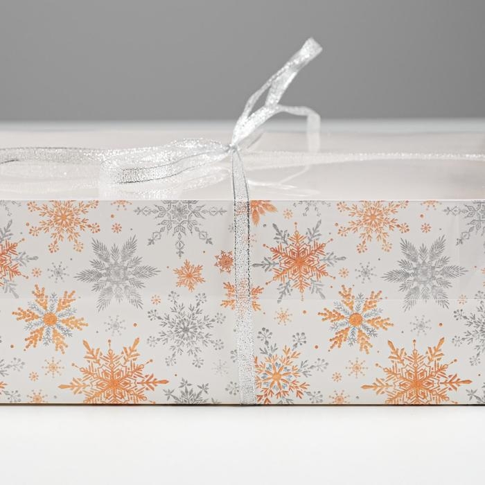 Коробка для капкейка &laquo;Снежинки&raquo;, 23 х 16 х 7.5 см, Новый год