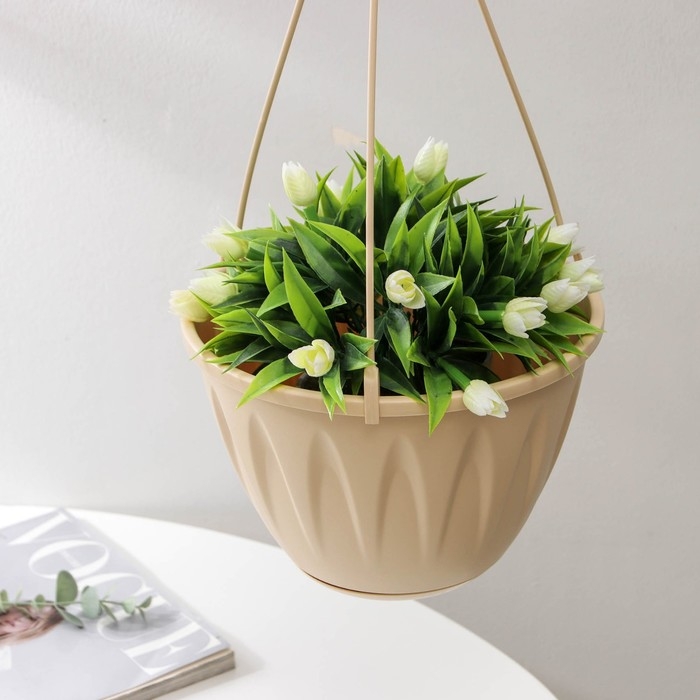 Кашпо для цветов подвесное «Алиция», 3 л, с поддоном, цвет белая глина Кашпо для цветов подвесное «Алиция», 3 л, с поддоном, цвет белая глина