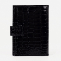 Обложка для автодокументов и паспорта на кнопке, крокодил, цвет чёрный Обложка для автодокументов и паспорта на кнопке, крокодил, цвет чёрный