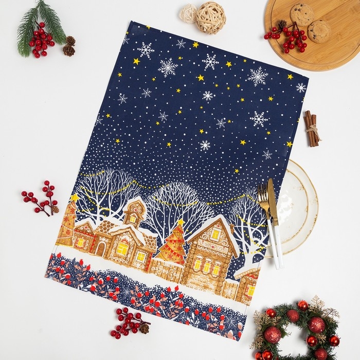 Полотенце новогоднее DomoVita &laquo;Полночь&raquo;, рогожка 170г/м&sup2;, размер 50х70 см 100% хлопок