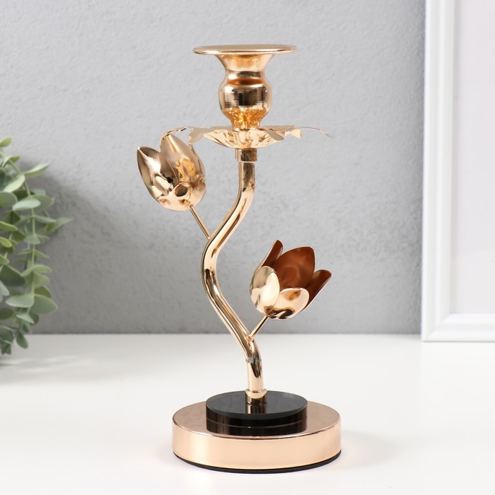 Подсвечник металл, акрил на 1 свечу Подсвечник металл, акрил на 1 свечу "Золотые тюльпаны" d=2-6 см 10х10х22,5 см