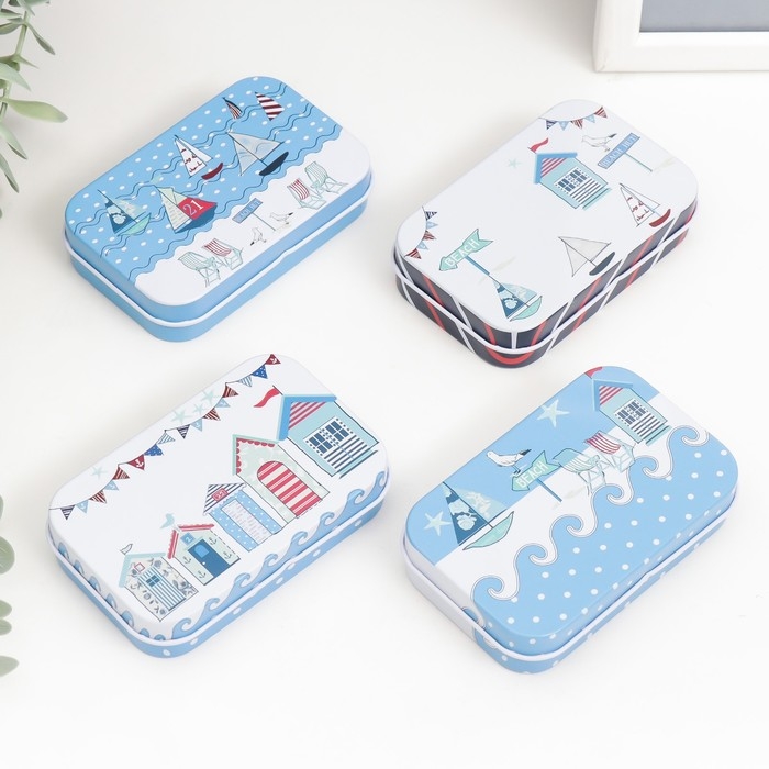 Шкатулка металл прямоугольная Шкатулка металл прямоугольная "Морской бриз" МИКС 5,8х9,5х2,2 см