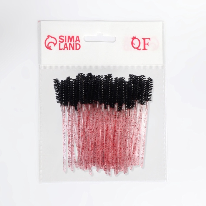 Набор щёточек для бровей и ресниц, 9,5 см, 50 шт, цвет чёрный/красный/прозрачный