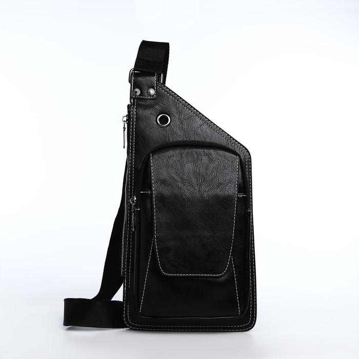 Сумка-слинг мужская из искусственной кожи, цвет чёрный Сумка-слинг мужская из искусственной кожи, цвет чёрный