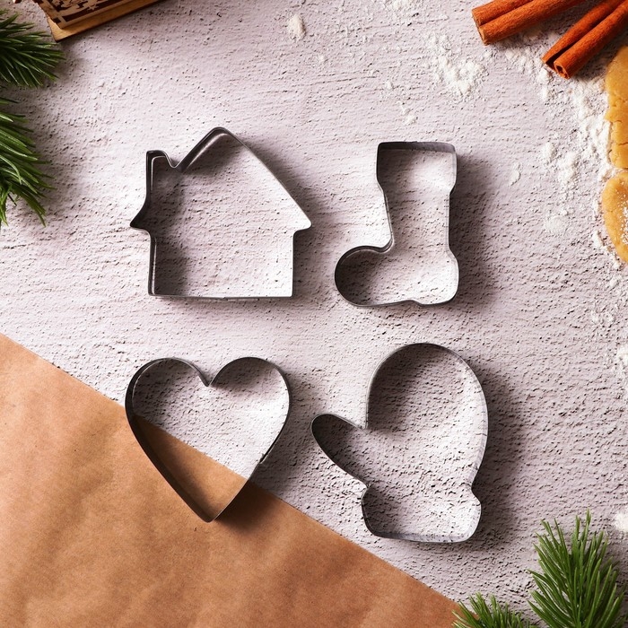 Новый год. Набор форм для печенья &laquo;Уют&raquo;, металл, 4 шт