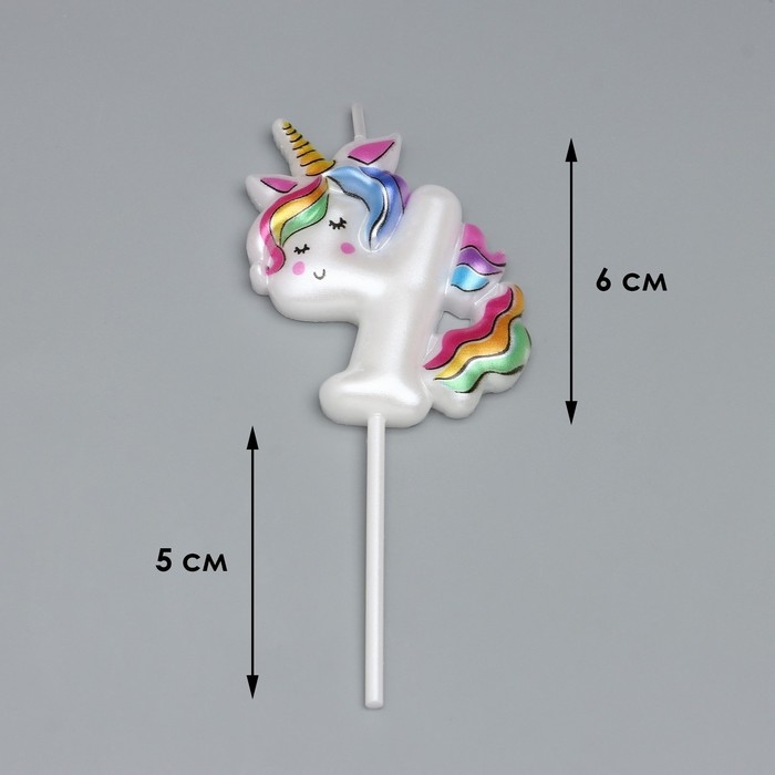 Свеча в торт "Единорог", цифра "4", 6 см