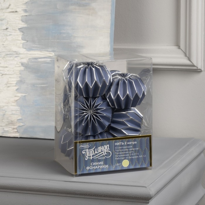 Гирлянда &laquo;Нить&raquo; 2 м с насадками &laquo;Синий фонарик&raquo;, IP20, прозрачная нить, 10 LED, батарейки AAx2 (нет в комплекте), свечение тёплое белое