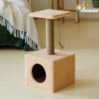 Домик для животных, с когтеточкой и полкой, джут, 32 х 32 х 64, бежевый Домик для животных, с когтеточкой и полкой, джут, 32 х 32 х 64, бежевый
