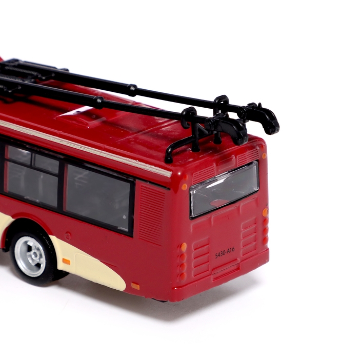 Троллейбус металлический, 1:72, инерционный, цвет бордовый Троллейбус металлический, 1:72, инерционный, цвет бордовый