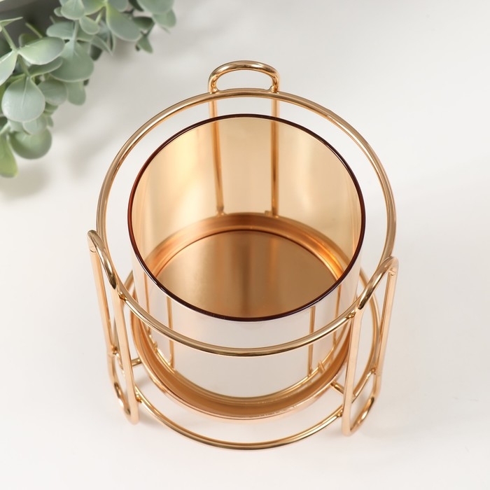 Подсвечник металл, стекло на 1 свечу Подсвечник металл, стекло на 1 свечу "Колба в оправе" d=10 см золото 12х12х16 см