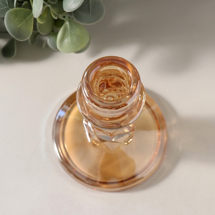 Подсвечник стекло на 1 свечу "Лёд" карамель d=2 см 8х8х10 см