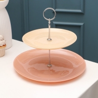 Этажерка &laquo;Айвори. Кораллы&raquo;, стеклянная, двухъярусная, d=21/28 см