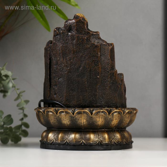 Фонтан настольный от сети, подсветка Фонтан настольный от сети, подсветка "Золотой Будда на троне из скалы" 28х20,5х20,5 см