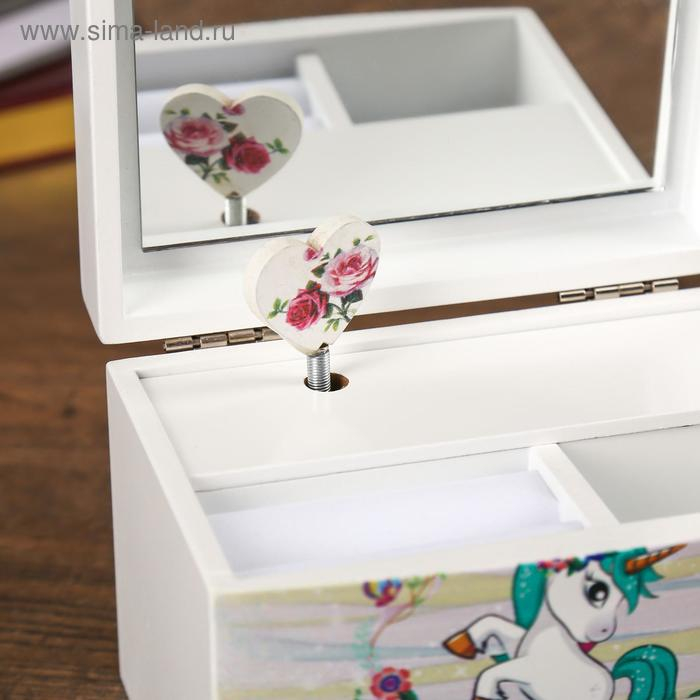 Шкатулка дерево комод 1 ящик музыкальная Шкатулка дерево комод 1 ящик музыкальная "Единорог с подсолнухами" 9х10х13 см