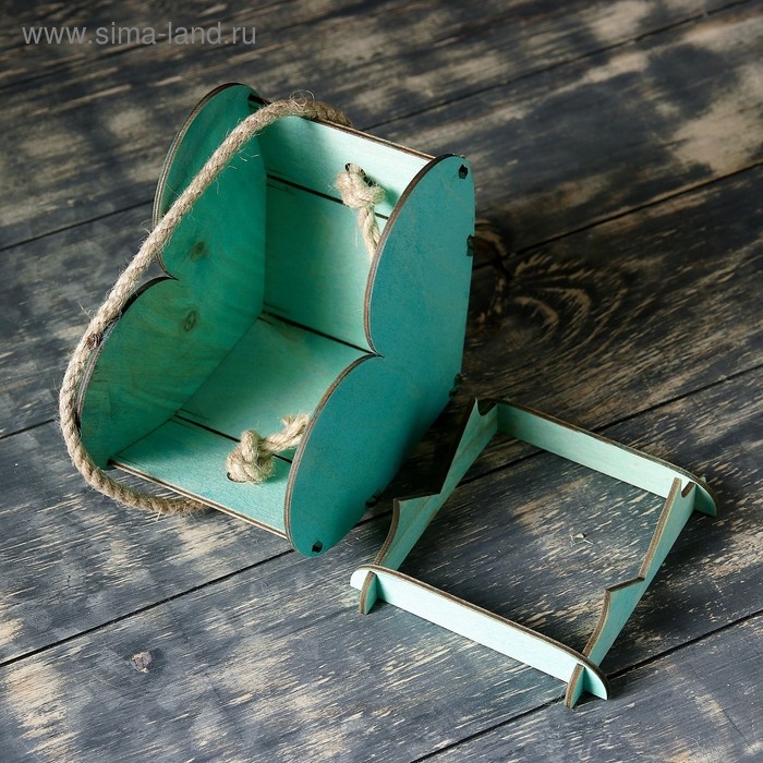 Кашпо деревянное 17.7&times;10.5&times;15 см уникальное "Сердце на двоих", ручка верёвка, тиффани